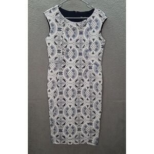 Kate And Lily Dress Womens 10 White Blue Floral Lace Nautical Preppy Summer